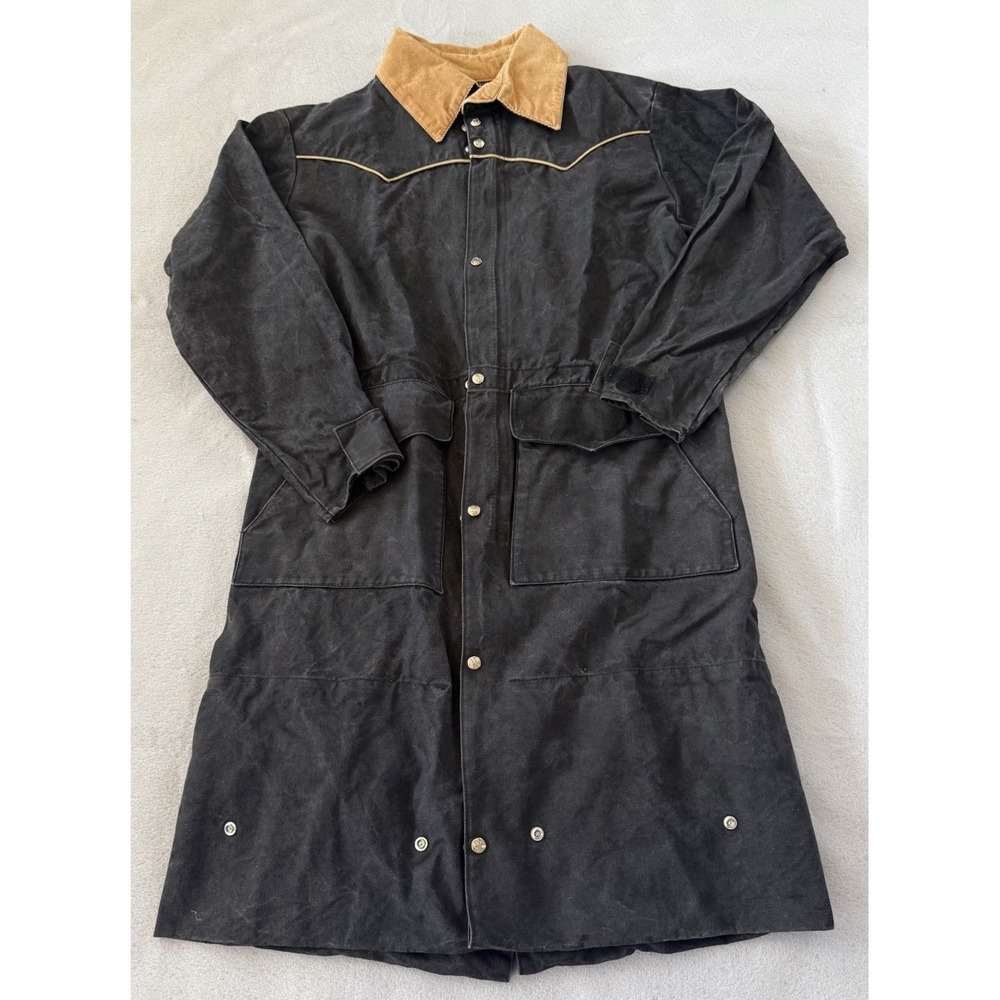 VTG Schaefer Outfitter Women Waxed Black Canvas Duster Coat Ranchwear Workwear S